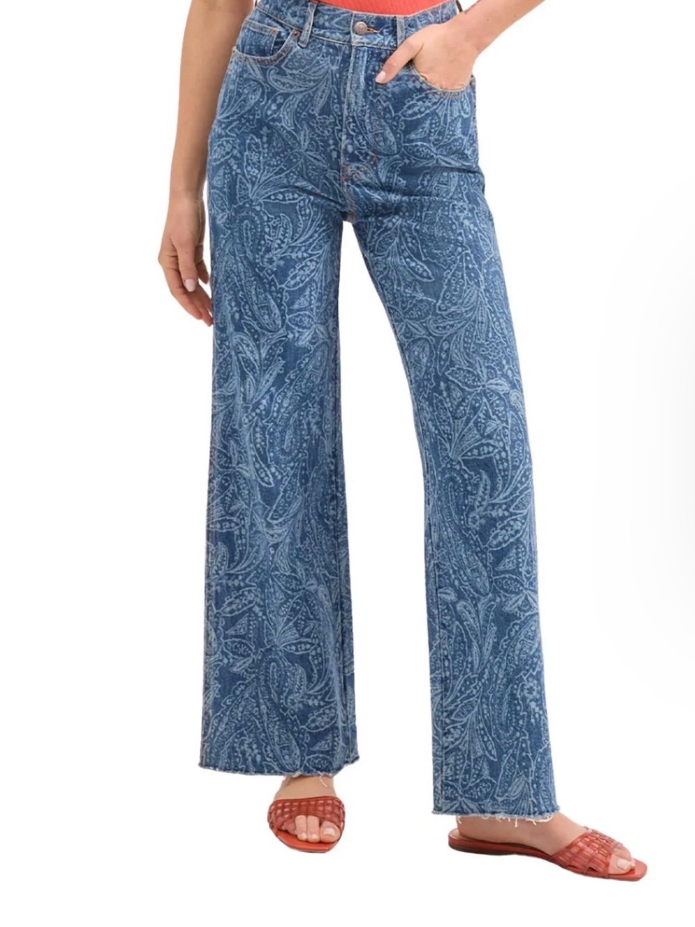 NWT Veronica Beard Taylor Blue Paisley-Print Wide-Leg Jeans size 28